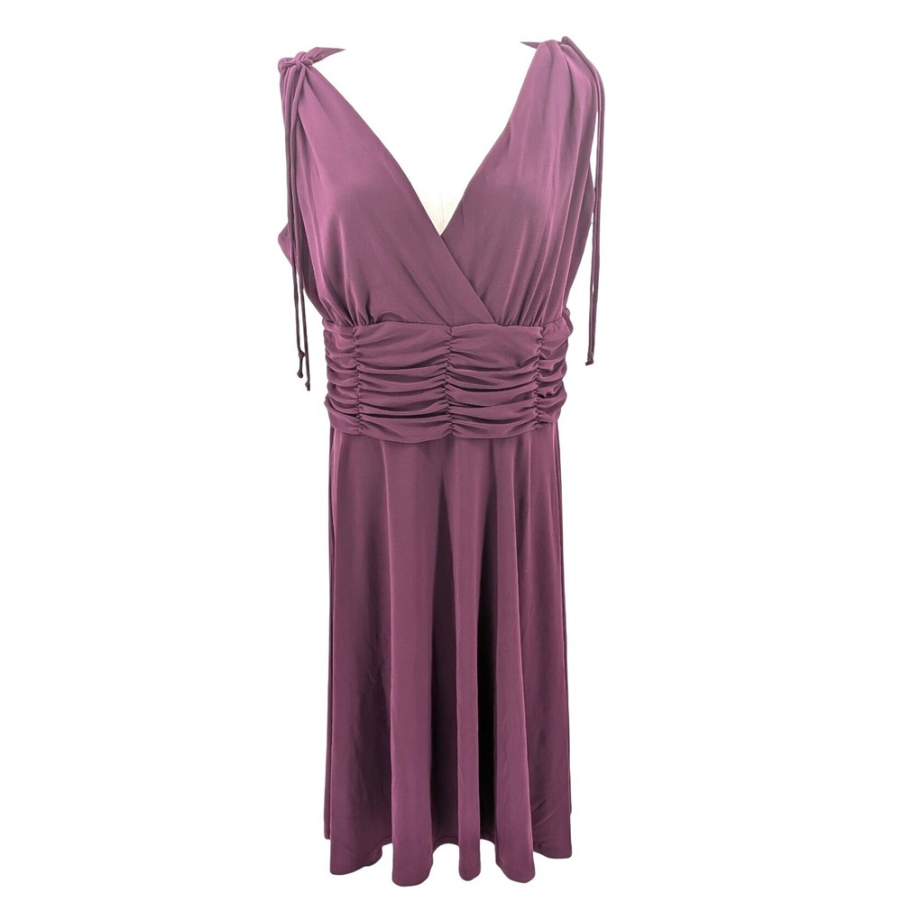 AA Studio Plum Ruched Midi Dress Sleeveless Surplice Romantic 14W